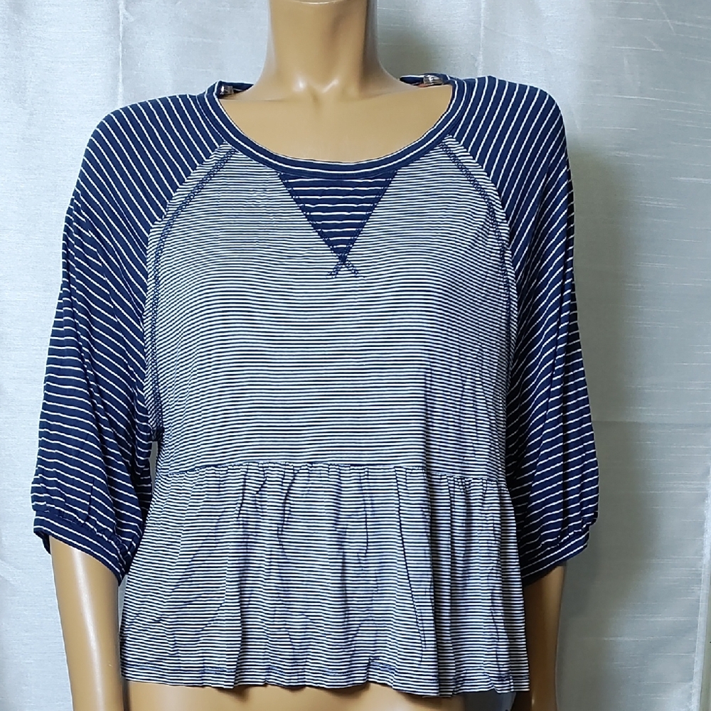 Jolt Blue and White Raglan‎ Peplum Blouse